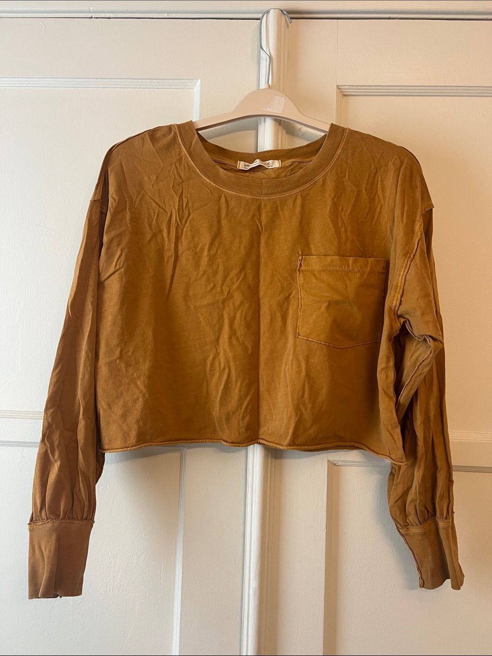 Free People Cropped Long-Sleeve Pocket Top — Mustard yellow
